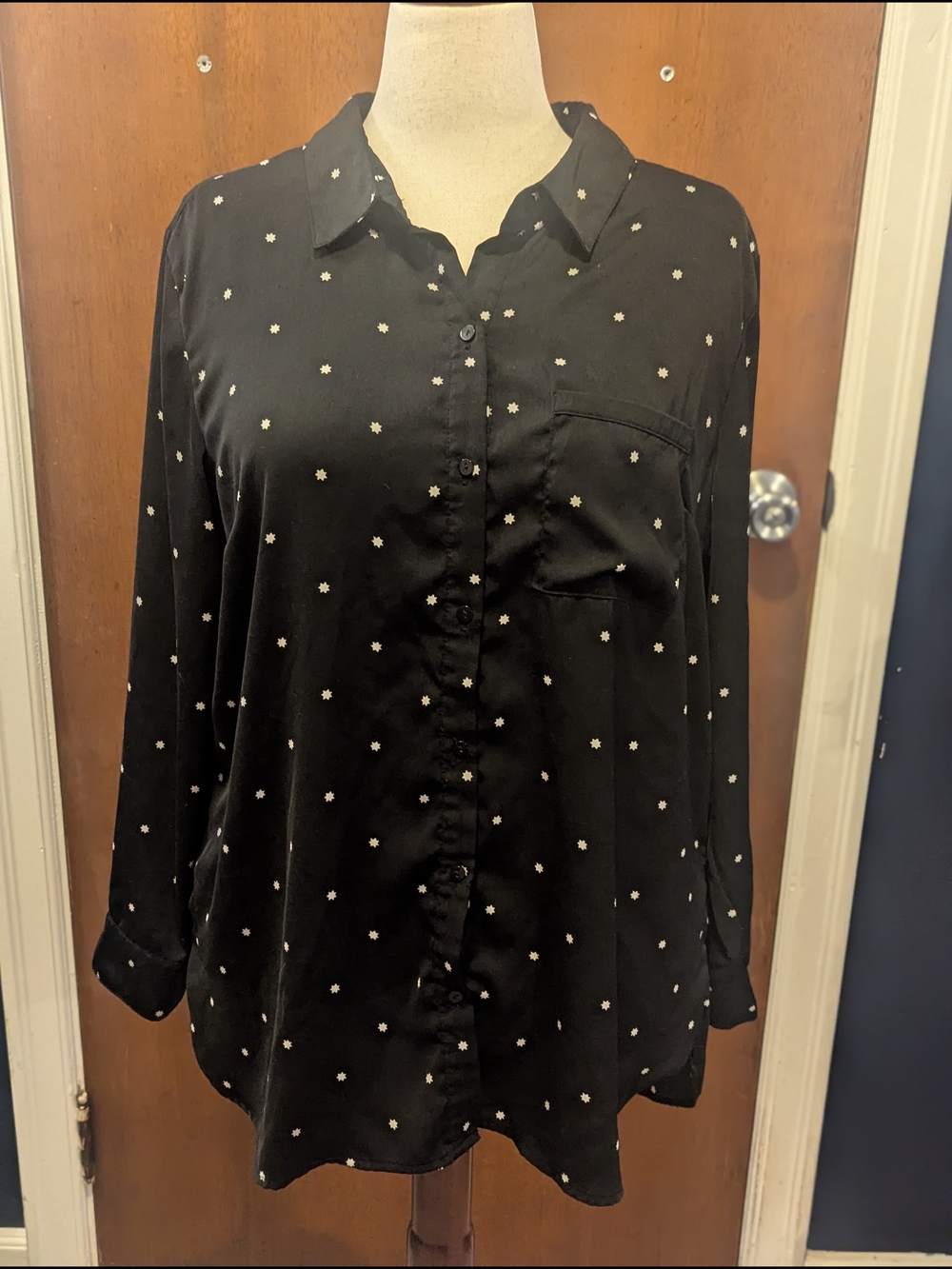 Old Navy Black Button-Front Blouse with White Stars